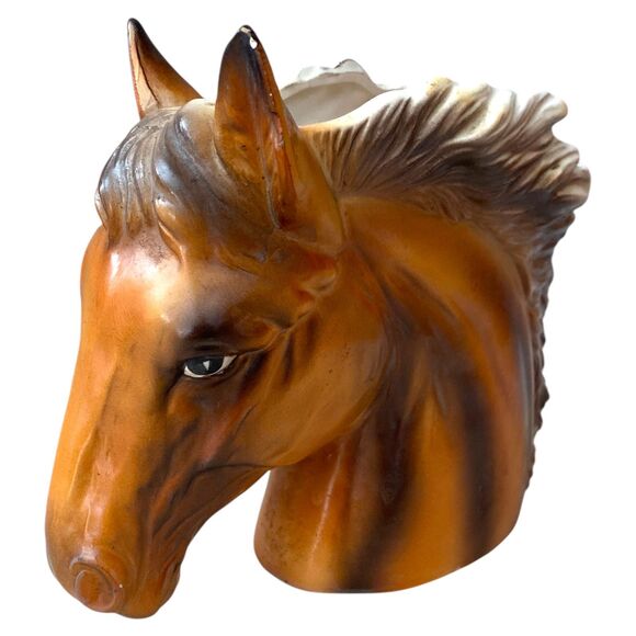 Inarco, Japan, Horse Head Planter, Vase. E-6560 Brown Palomino Equestrian Decor - Picture 5 of 10